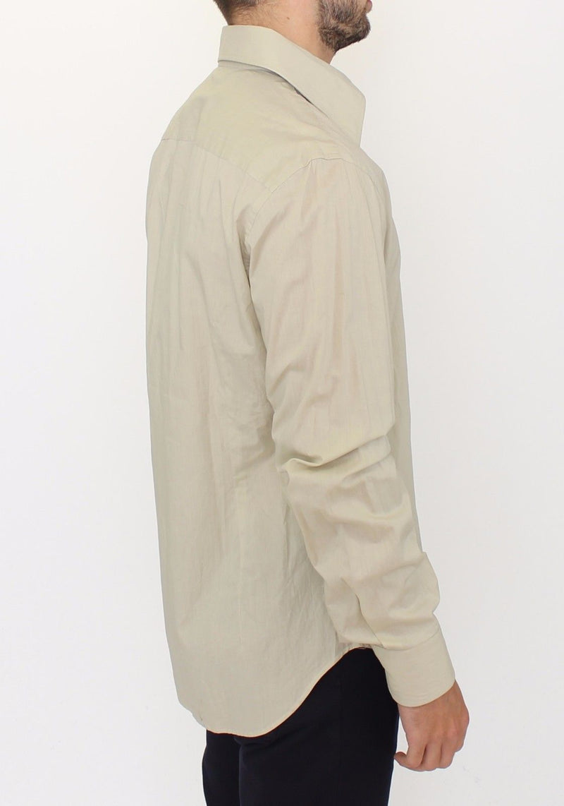 Beige Cotton Casual Long Sleeve Long Shirt