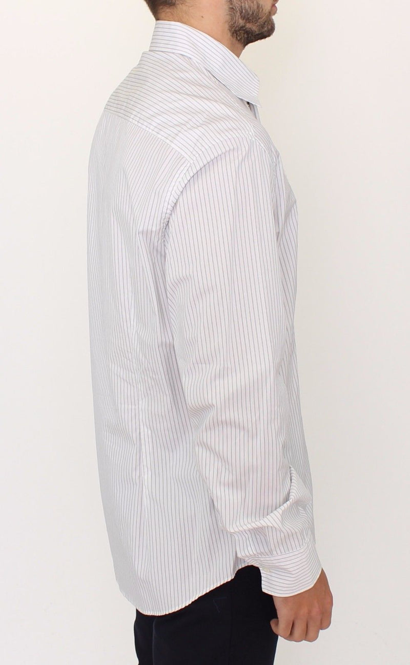 White Striped Embroidered Casual Shirt