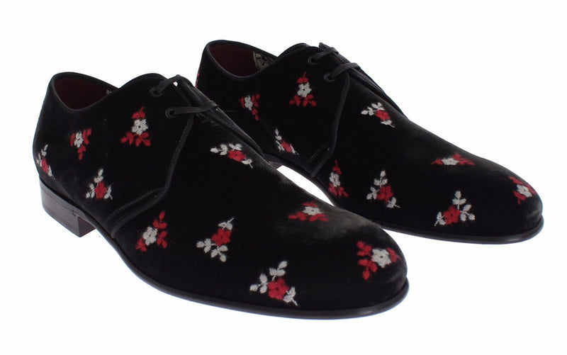 Black Floral Velvet Formal Dress Shoes