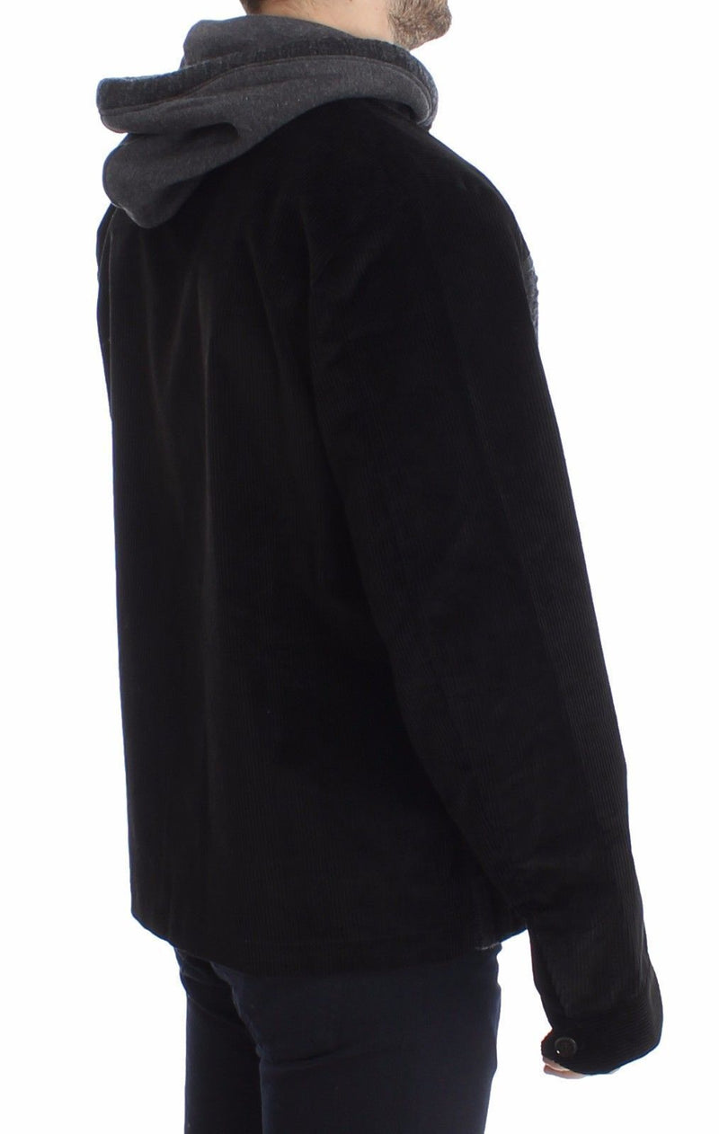 Black Gray Knitted Hooded Sweater Pullover