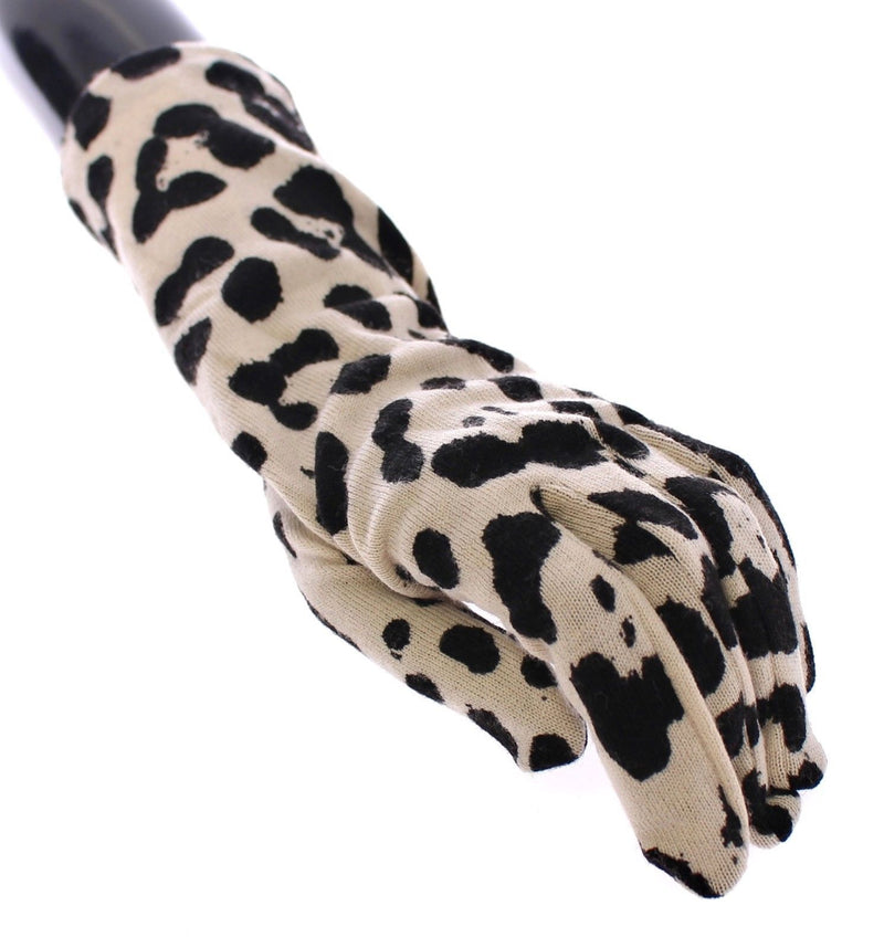 Black White Classic Leopard Print Wrist Wool Gloves