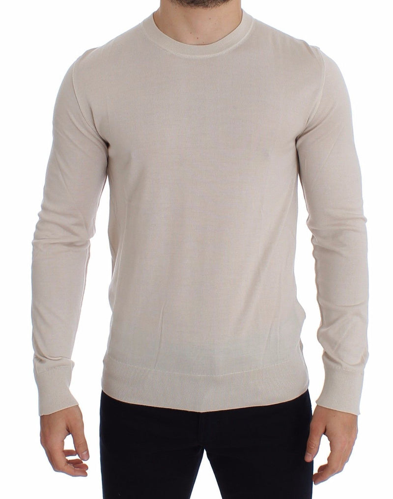 Cream Silk Cashmere Crew-neck Sweater Pullover