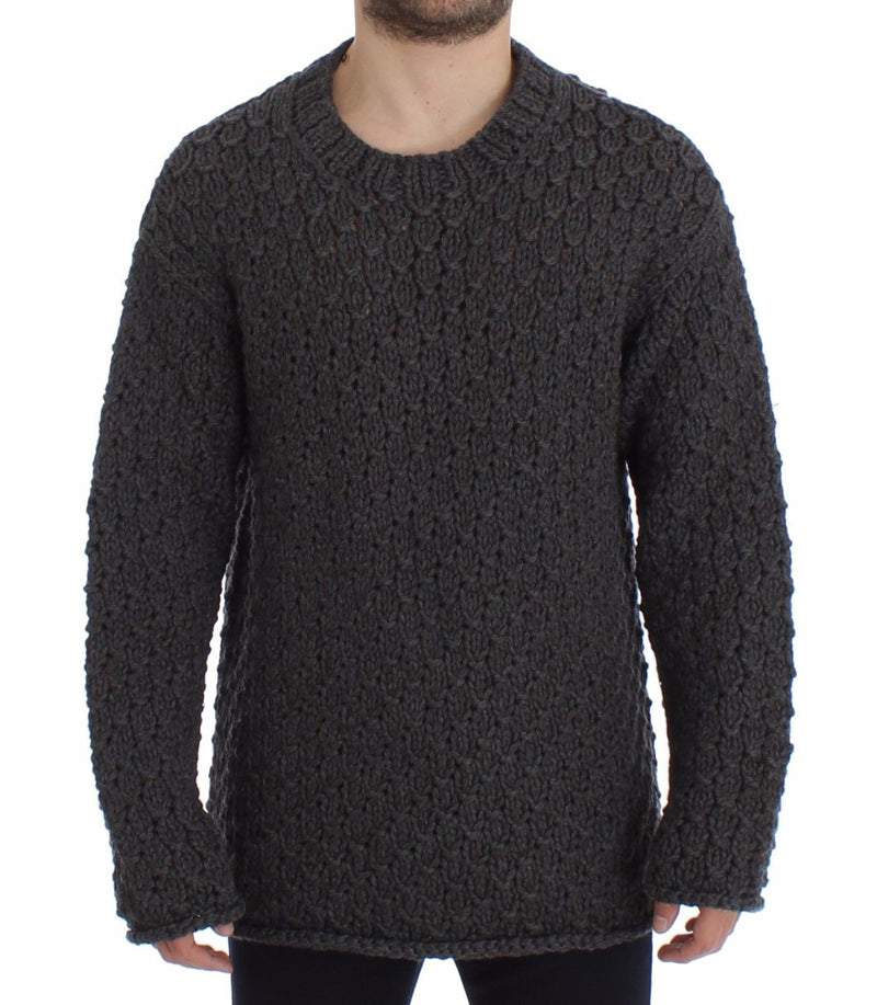 Gray Wool Knitted Crewneck Sweater Top