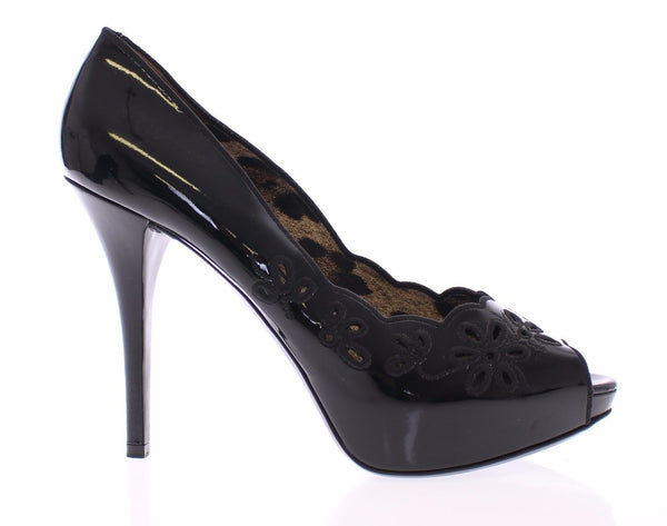 Black Patent Leather Platform Open Toe Shoes