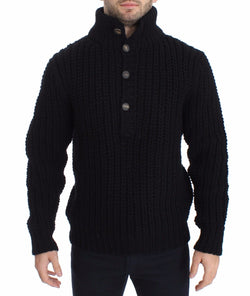 Black Knitted Wool Sweater Pullover Top