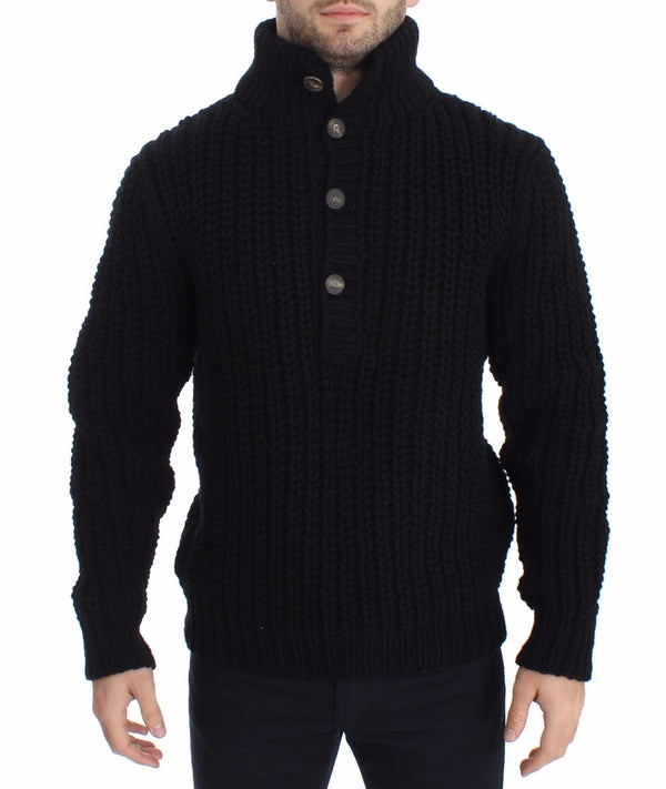 Black Knitted Wool Sweater Pullover Top