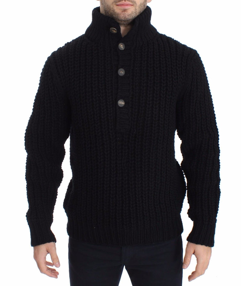 Black Knitted Wool Sweater Pullover Top