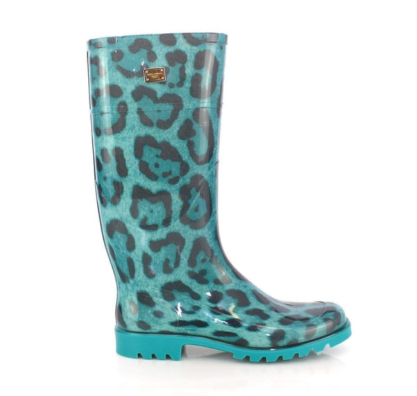 Blue Leopard Rubber Rain Boots Shoes Wellies