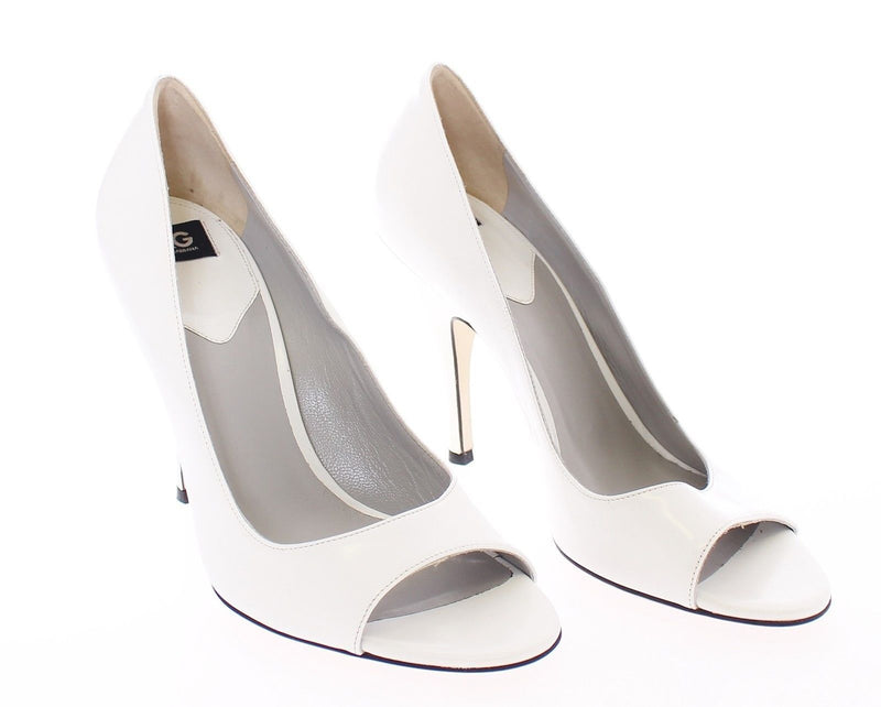 White Open Toe Leather Pumps Shoes