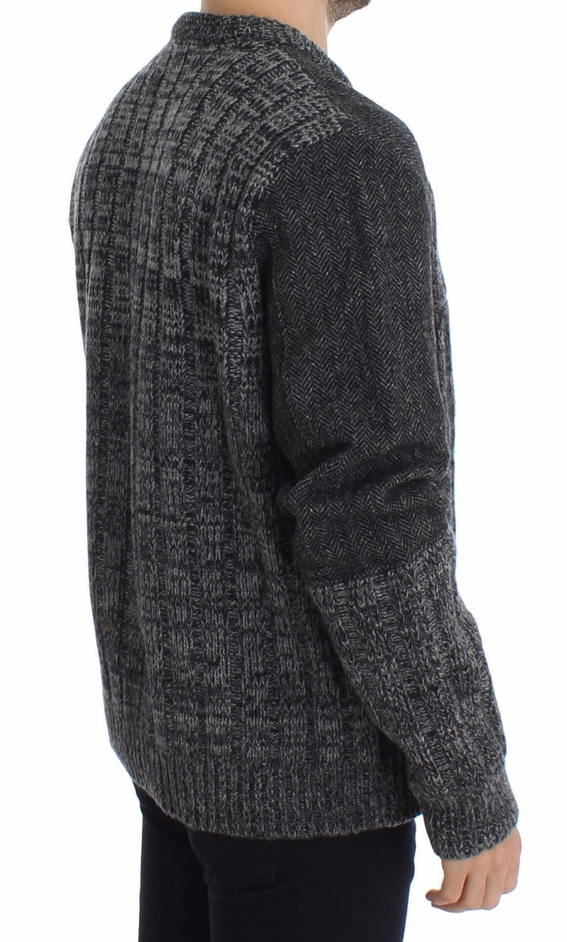 Gray Wool Knitted Crewneck Sweater Pullover