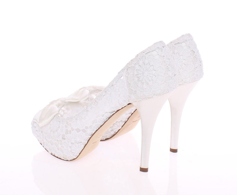 White Lace Platform Open Toes Pumps Shoes