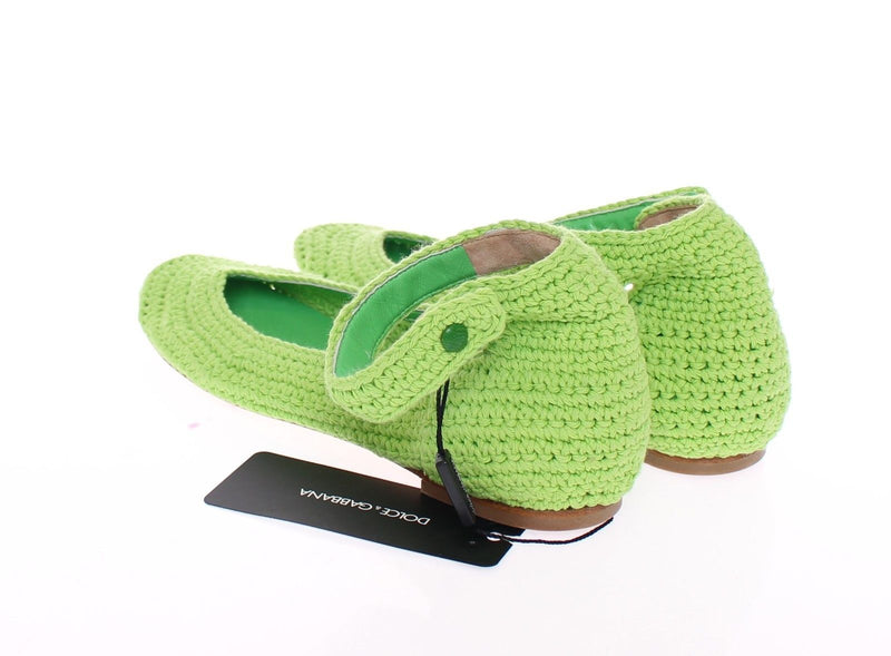 Green Cotton Knitted Ballerina Flat Shoes