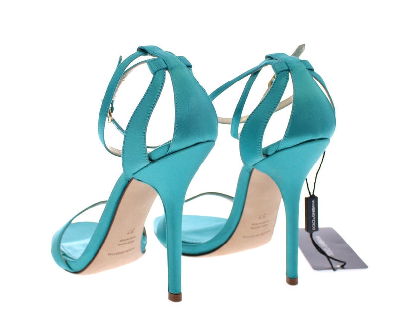 Blue Silk Ankle Strap Sandals Heels Shoes