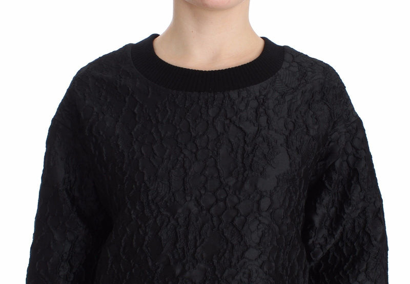 Black Brocade Crewneck Sweater Pullover