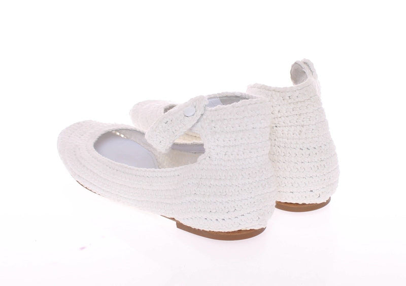 White Cotton Knitted Ballerina Flat Shoes