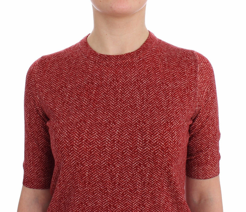 Red Wool Tweed Short Sleeve Sweater Pullover