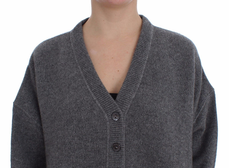 Gray Knitted Cashmere Cardigan Sweater
