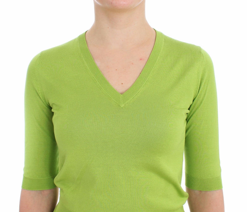 Green Wool V-neck Pullover Sweater Top