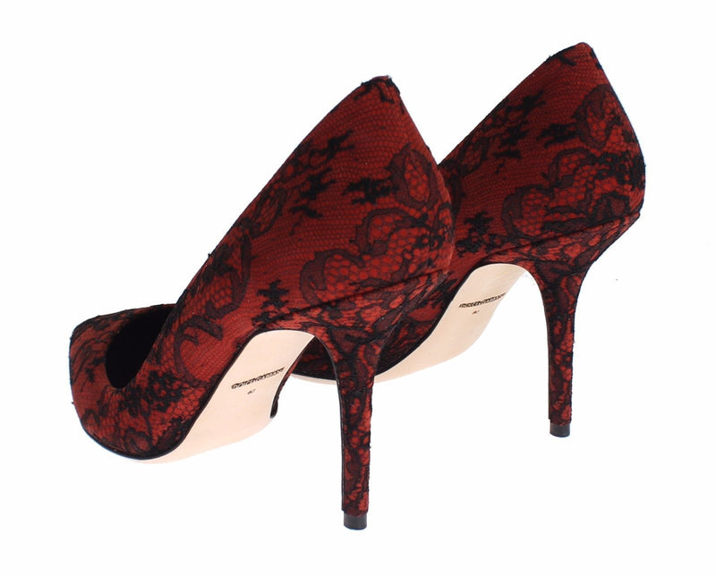 Red Suede Black Lace Pointy Pumps Shoes