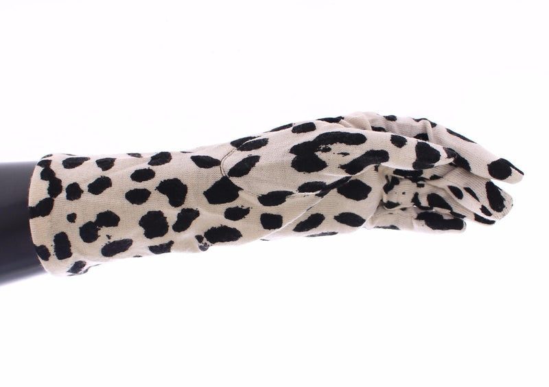 Black White Classic Leopard Print Wrist Wool Gloves