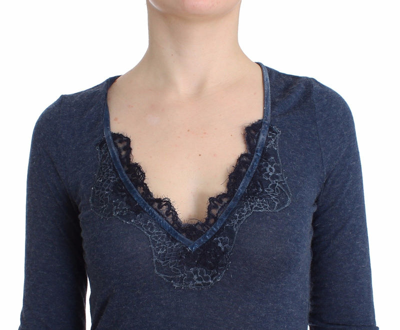 Lingerie Blue Lightweight Knit Sweater Lace