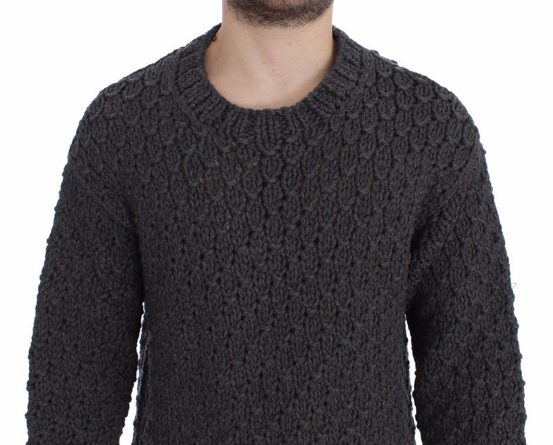 Gray Wool Knitted Crewneck Sweater Top