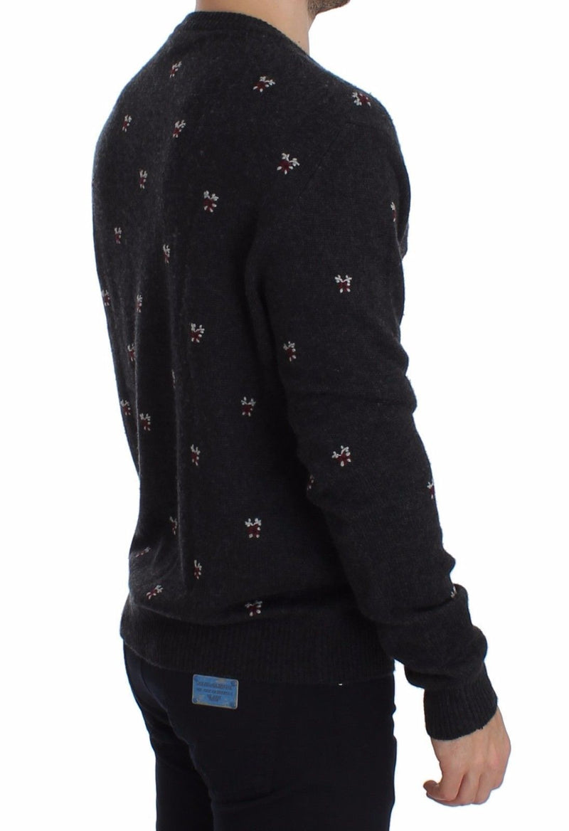 Gray Cashmere Rose Crewneck Sweater Top