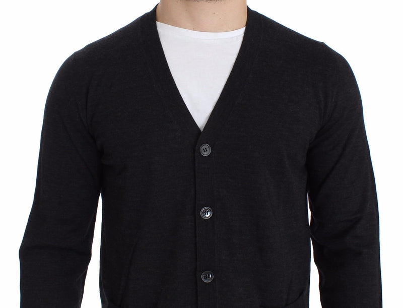 Mens Gray Wool Cardigan Sweater Pullover Top