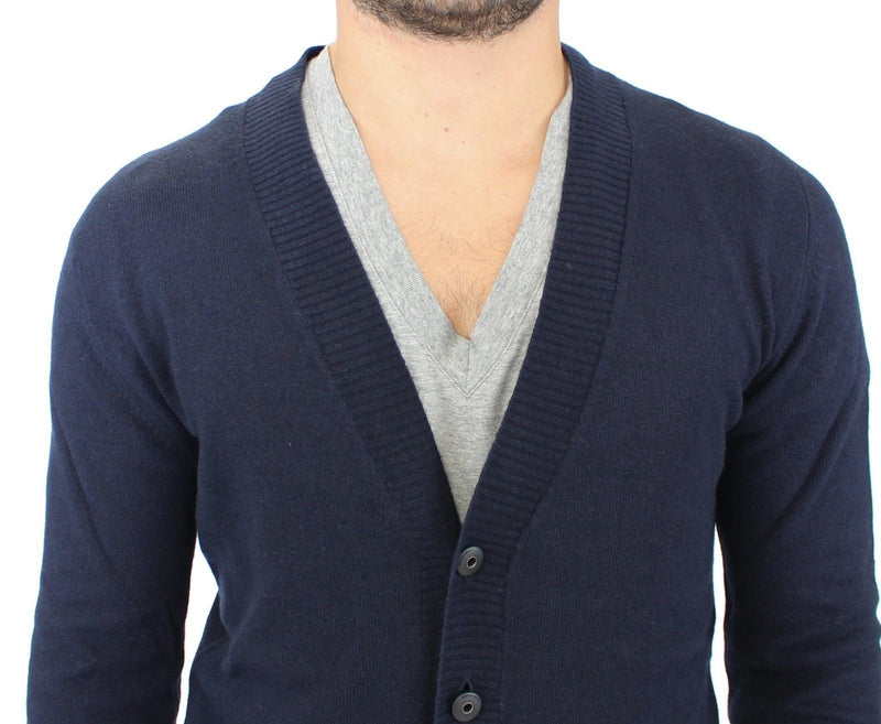 Blue Wool Cashmere Cardigan Pullover Sweater for Men