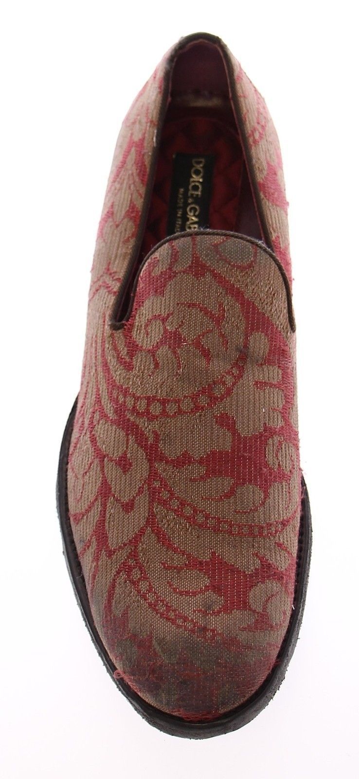 Red Gold Fabric Baroque Loafers Shoes