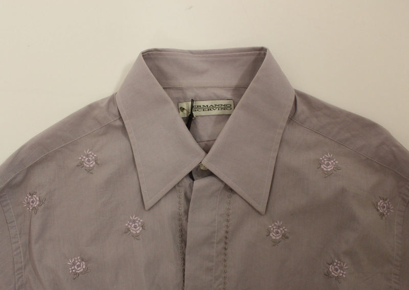 Light Purple Floral Cotton Casual Shirt Top