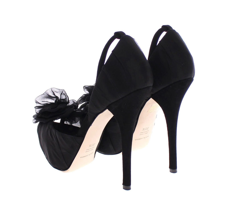 Black Silk Leather Platform Pumps Shoes