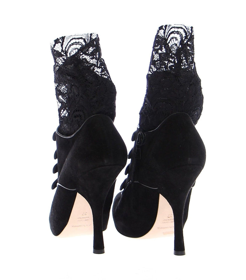 Black Suede Baroque Lace Platform Shoes