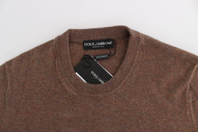 Brown Cashmere Crew-neck Sweater Pullover Top