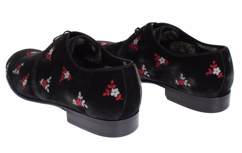 Black Floral Velvet Formal Dress Shoes
