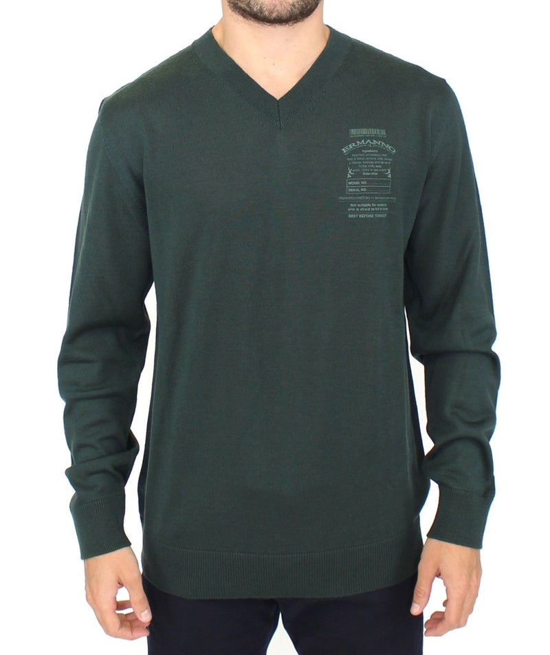 Green Wool Blend V-neck Pullover Sweater