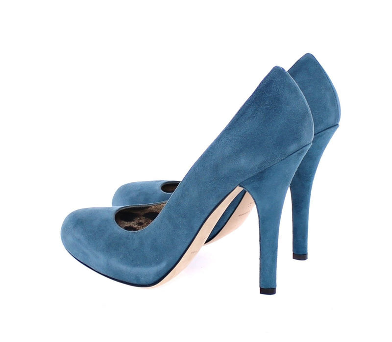 Blue Suede Leather Leopard Logo Pumps Shoes