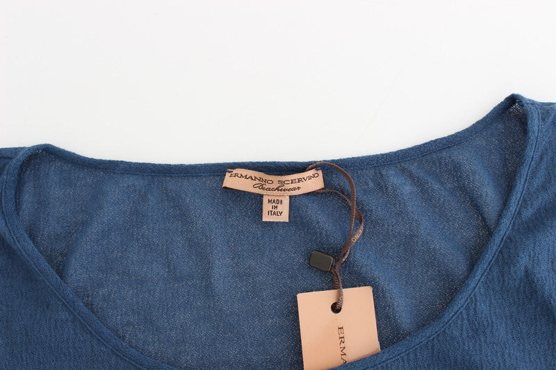 Beachwear Blue Cotton T-shirt Blouse Top