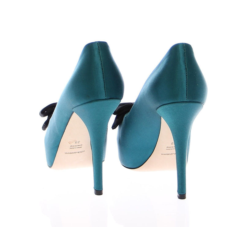 Blue Silk Platform Open Toe Pumps Shoes