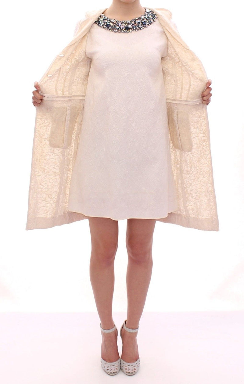 White Brocade Jaquard Long Jacket Coat Blazer