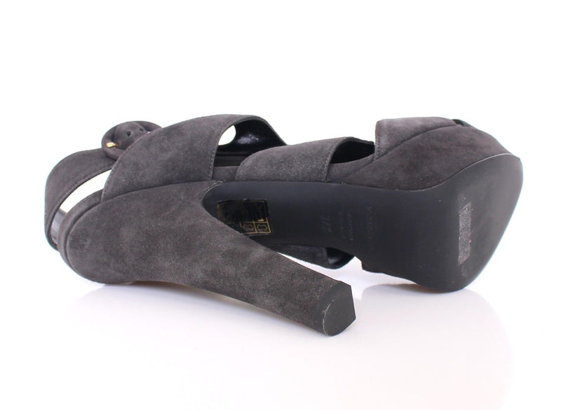 Gray Suede Platform Pumps Sandals Shoe Heels
