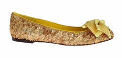 Yellow Sequined Silk Loafers Flat Shoes