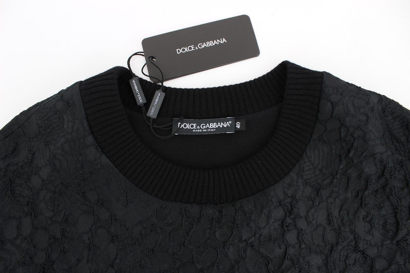 Black Brocade Crewneck Sweater Pullover