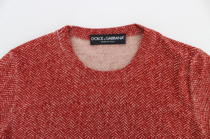 Red Wool Tweed Short Sleeve Sweater Pullover