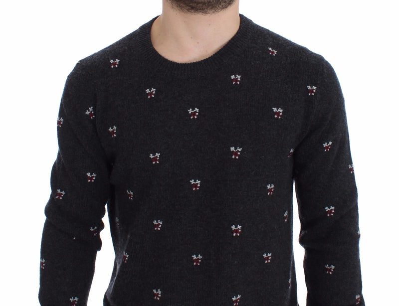 Gray Cashmere Rose Crewneck Sweater Top
