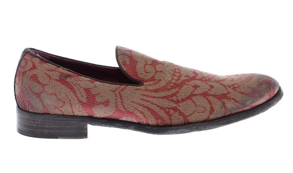 Red Gold Fabric Baroque Loafers Shoes