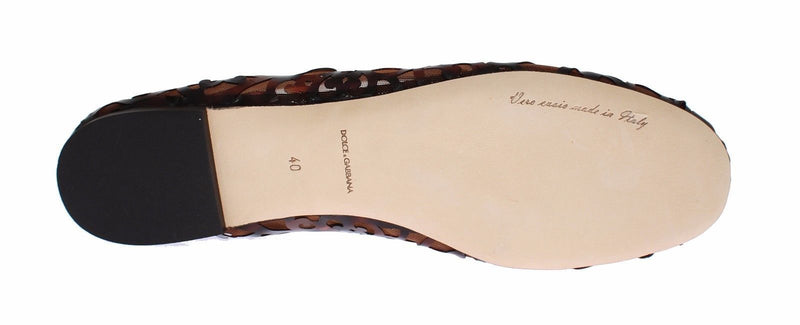Brown Jacquard PVC Ballerina Flat Shoes