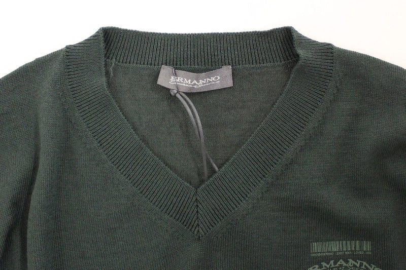 Green Wool Blend V-neck Pullover Sweater