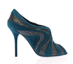 Blue Suede Snakeskin Open Toe Pumps Shoes