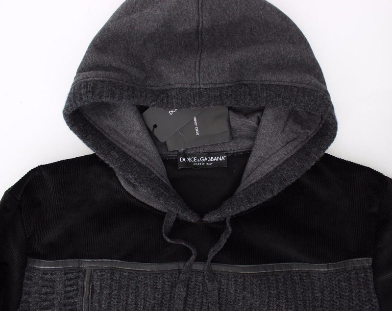 Black Gray Knitted Hooded Sweater Pullover